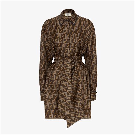 brown fendi print dress|Brown twill dress .